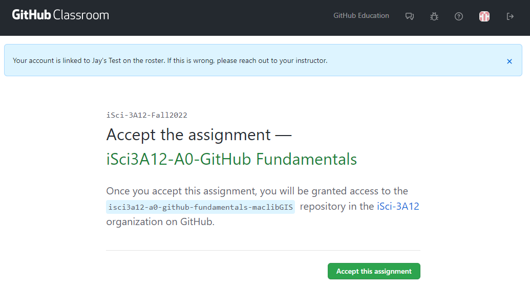 dialog box prompting user to accept an assignment