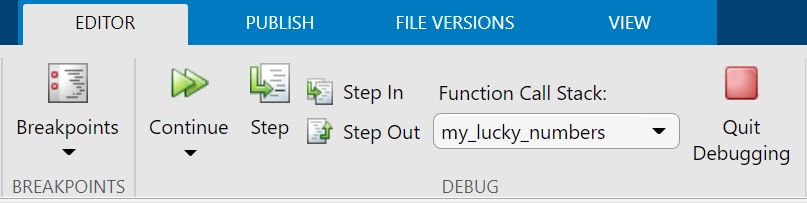 Debugging buttons on toolbar