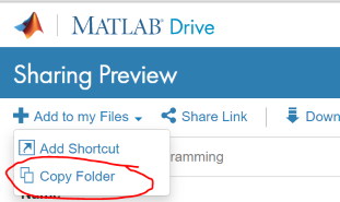 Matlab Drive sharing preview page